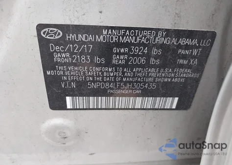 2018 Hyundai Elantra Value Edition z USA, uszkodzony, nr VIN 5NPD84LF5JH305435